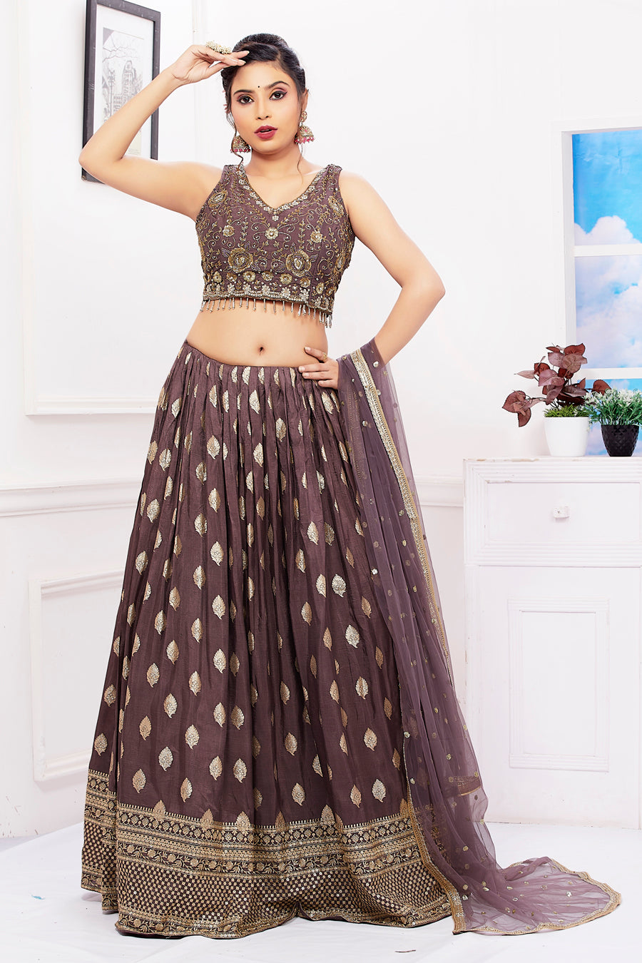 Coffee colour lehenga on sale choli