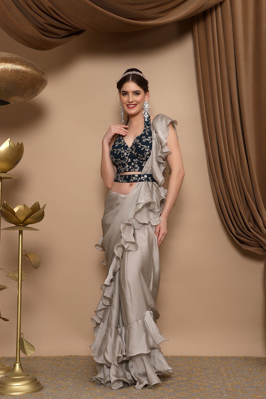 Grey Ruffle Saree Roop Sari 40