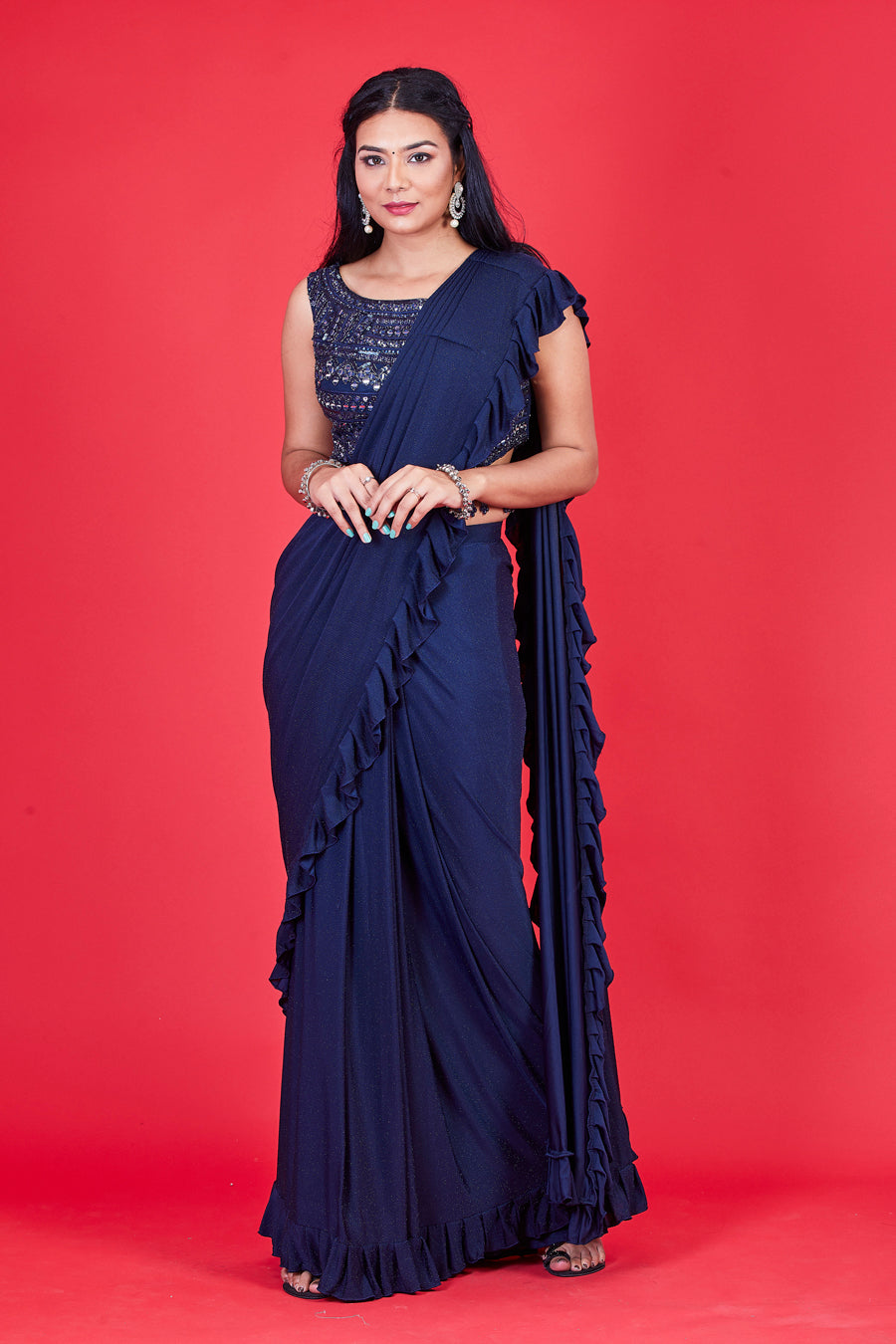 Navy Blue Sequin Saree