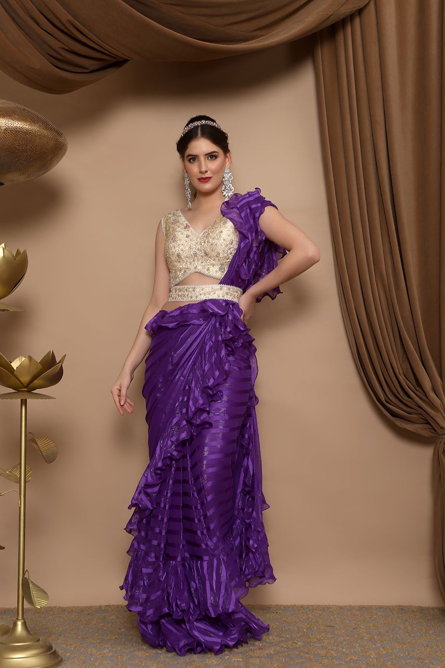 Buy Online Purple Ruffle Saree 36