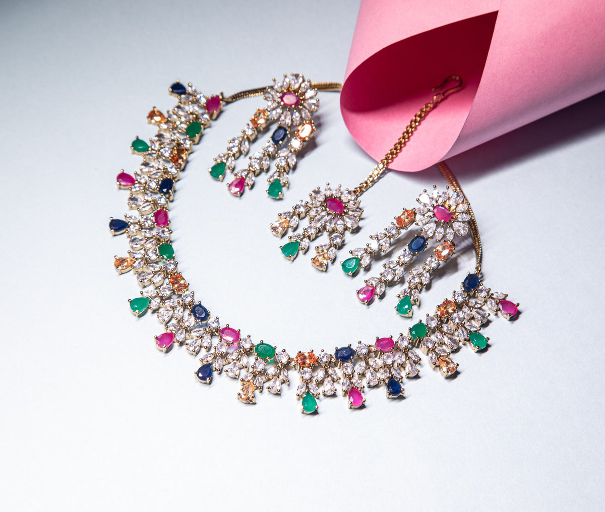 Elegant Multi Color AD Necklace Set