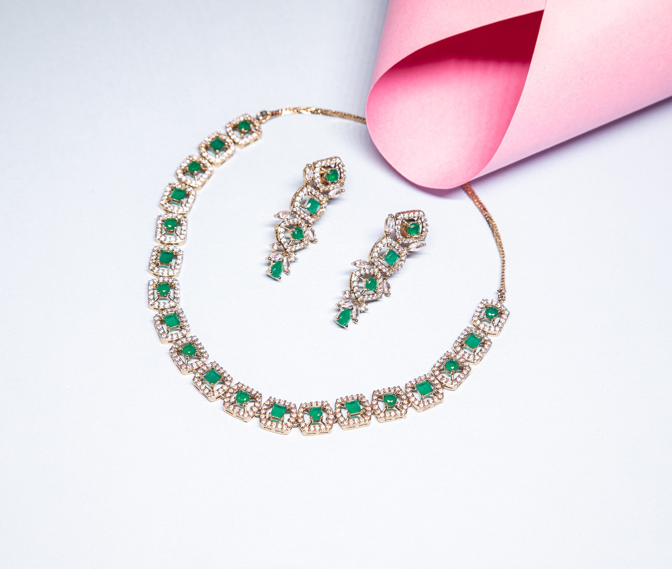 Elegant Green Color AD Necklace Set