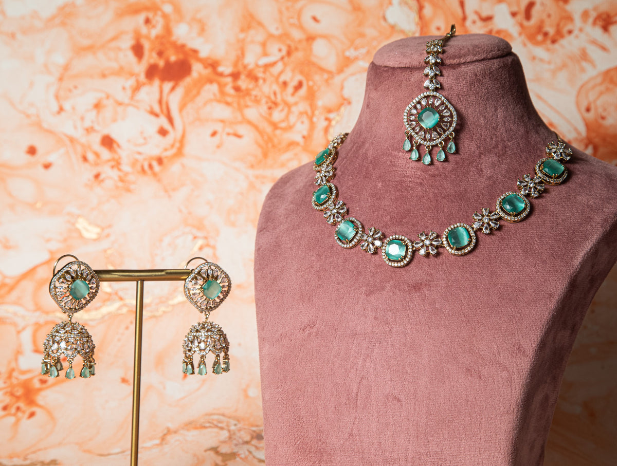 Elegant Mint Color AD Necklace Set