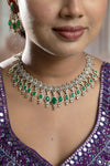 Radiant Silver & Green Color AD Necklace Set