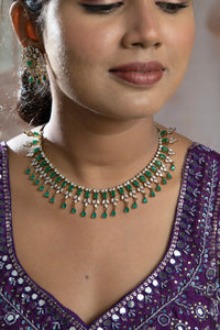 Radiant Dark Green Color AD Necklace Set