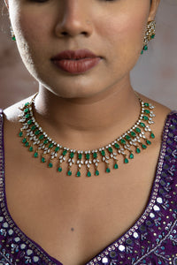 Radiant Dark Green Color AD Necklace Set