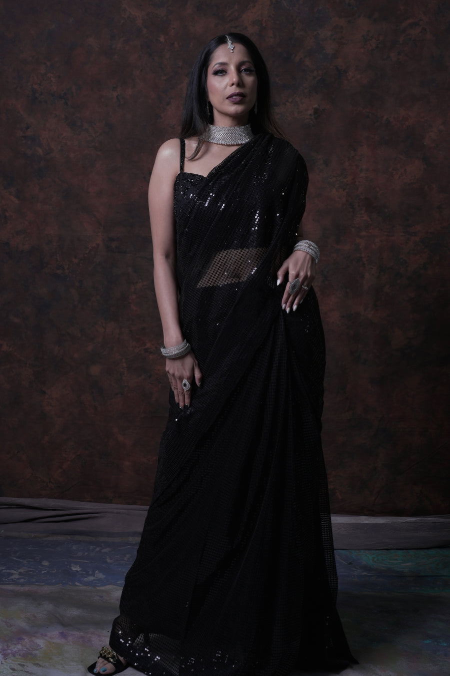 Black Embroidery work Saree with Designer Blouse.