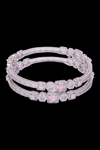Silver Stone & Pink Flare Bangles