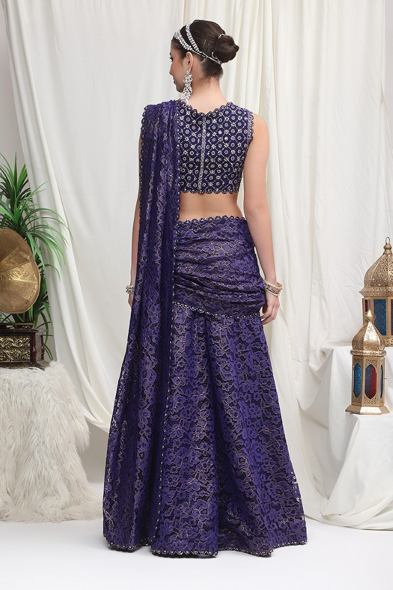 Blue And Net Lehenga With Attached Dupatta SUUDL5614