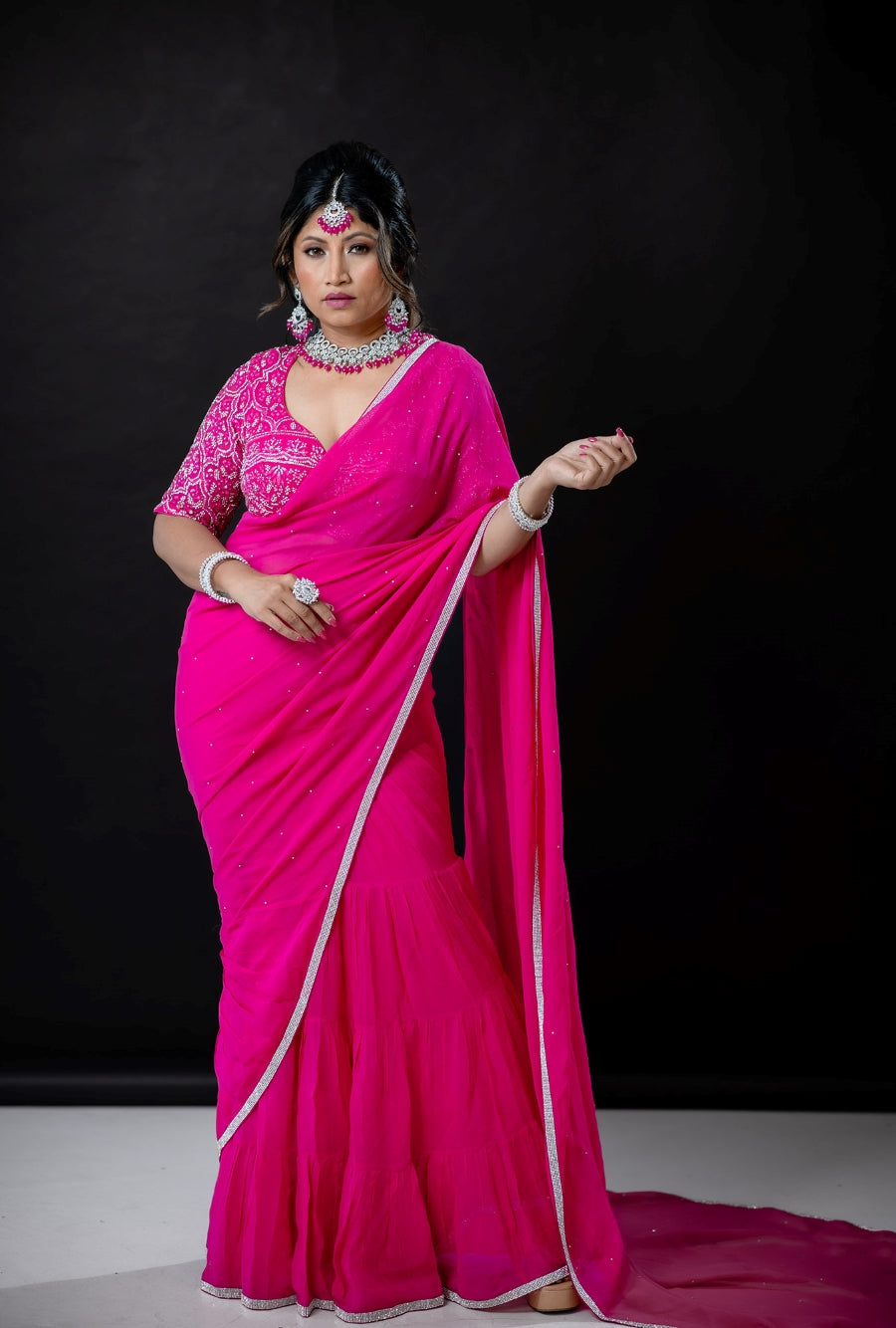 Pink Shade Banarasi Silk Linen Saree | Silver Zari Border | KIHUMS Sar –  kihums clothing