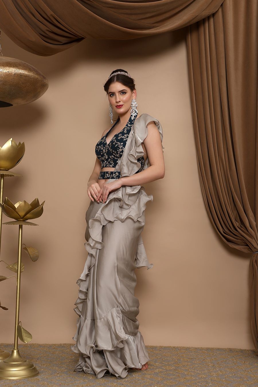 All New Party Wear 3 Layer Ruffle Saree For Wedding 2023