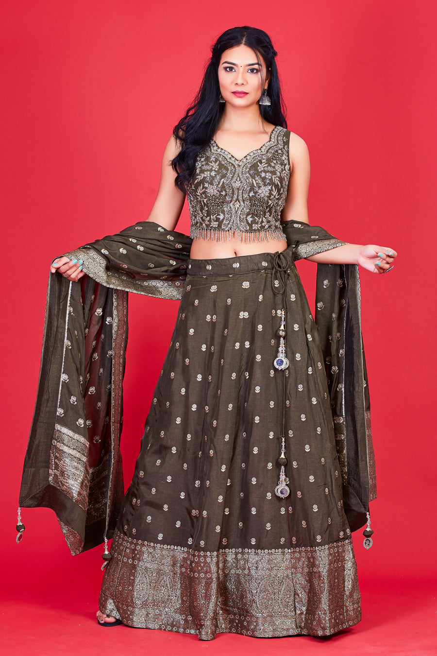 Buy 40/M Size Banarasi Silk Black Lehenga Choli Online for Women in USA