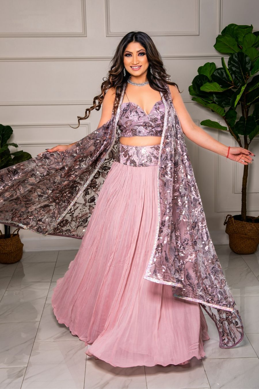 Buy Purple Embroidered Choli and Lehenga with Rose Pink Dupatta by Designer  PAYAL SINGHAL Online at Ogaan.com