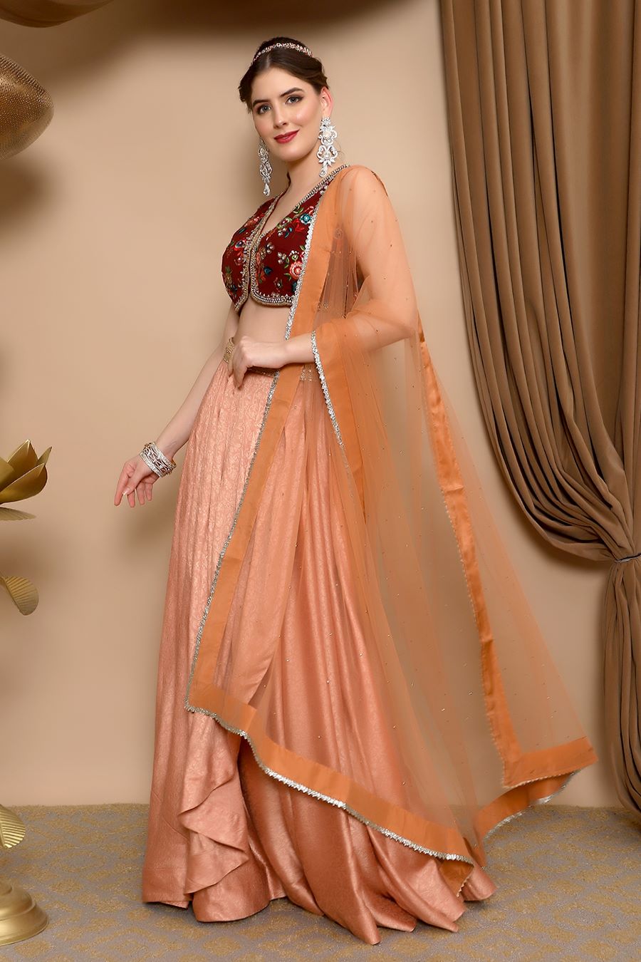 Peach Silk Stone Lehenga Choli 89053 -