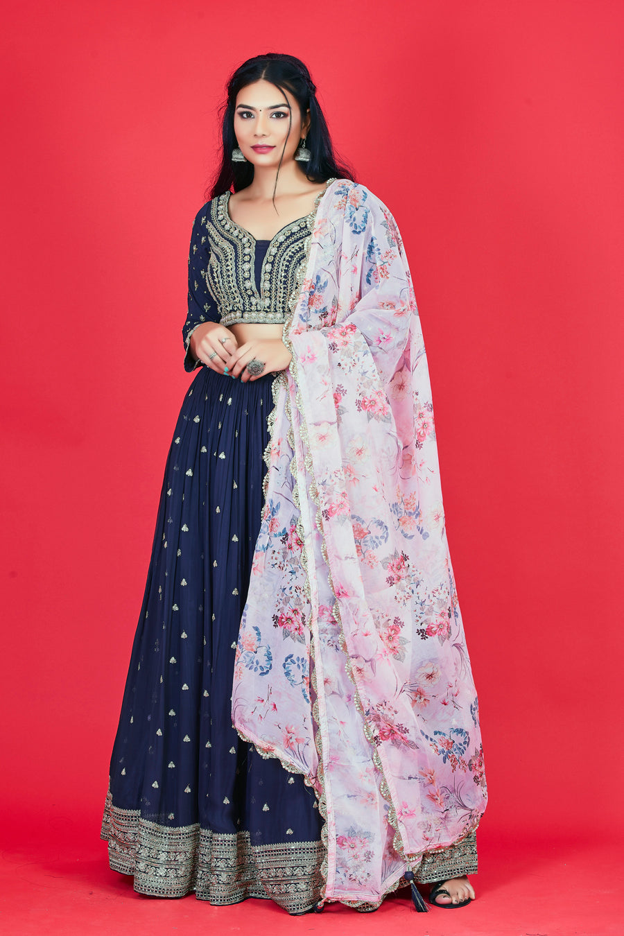 Buy Blue Lehenga Viscose Organza Printed And Embroidered Pleated Set For  Women by Alaya Advani Online at Aza Fashions.