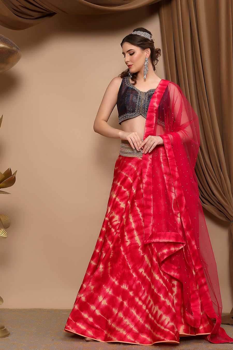 Red Net Embroidered A - Line Lehenga buy online : 79612 -