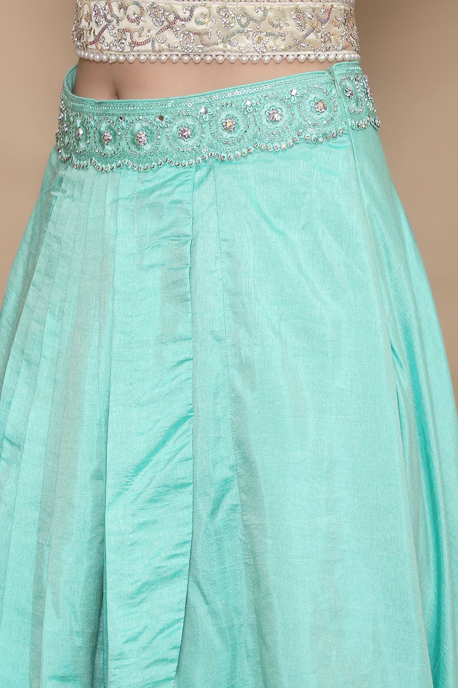 Sea Green Lehenga Chli with Gold Choli Belt – Roop Sari Palace