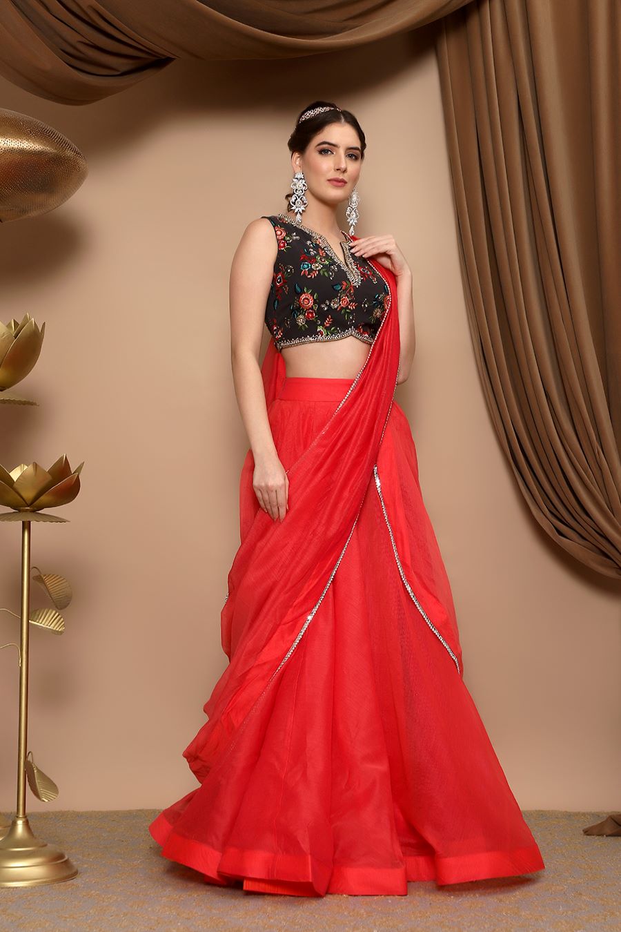 Grey Red Bridal Handwork Net Silk Lehenga Choli INS2209 – ShreeFashionWear