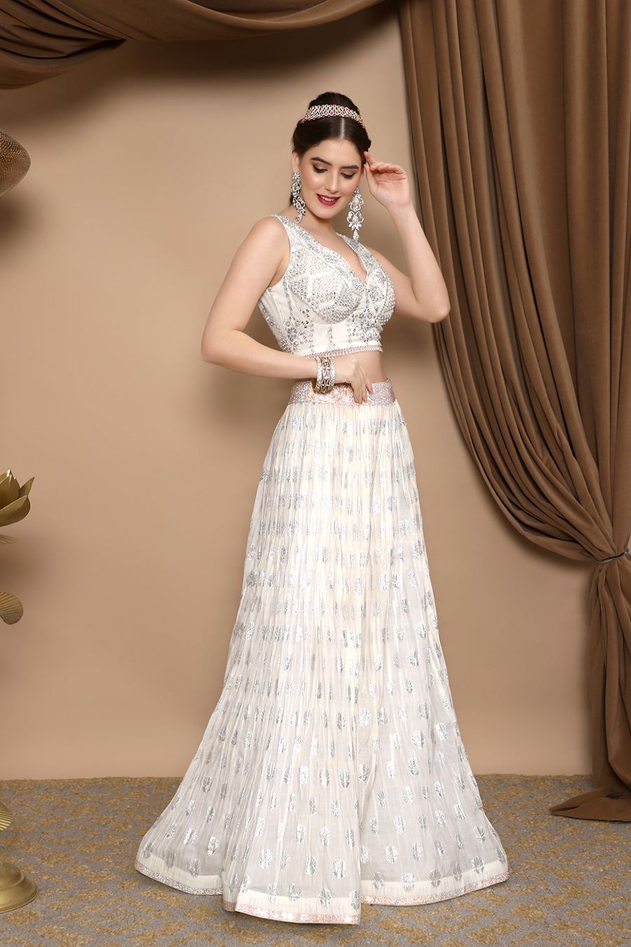 Floral Off White Lehenga Choli In Georgette Latest 2193LG04