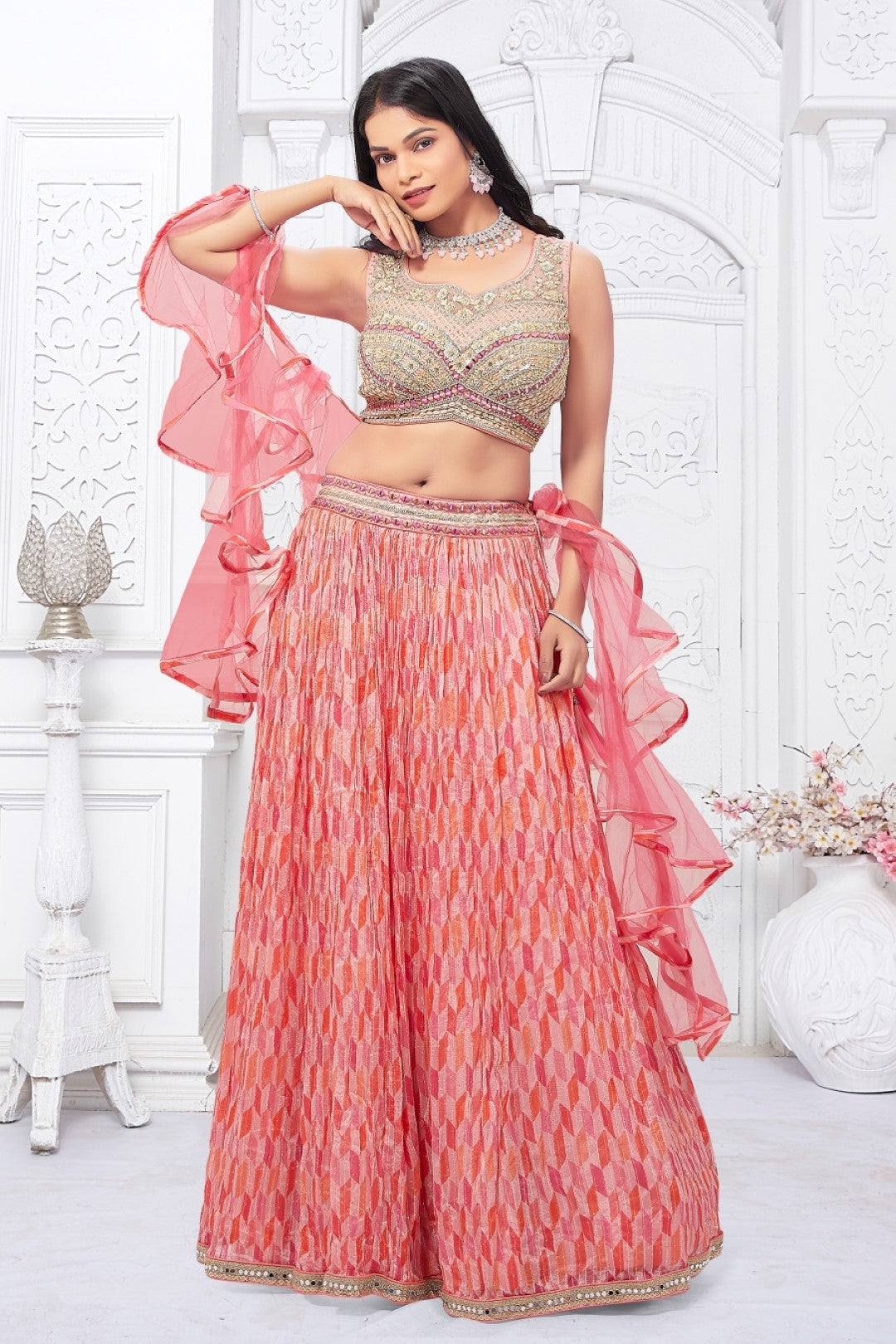 Buy peach lehenga and embroidered blouse set for women at Aza Fashions | Peach  lehenga, Lehnga designs, Beautiful girls dresses