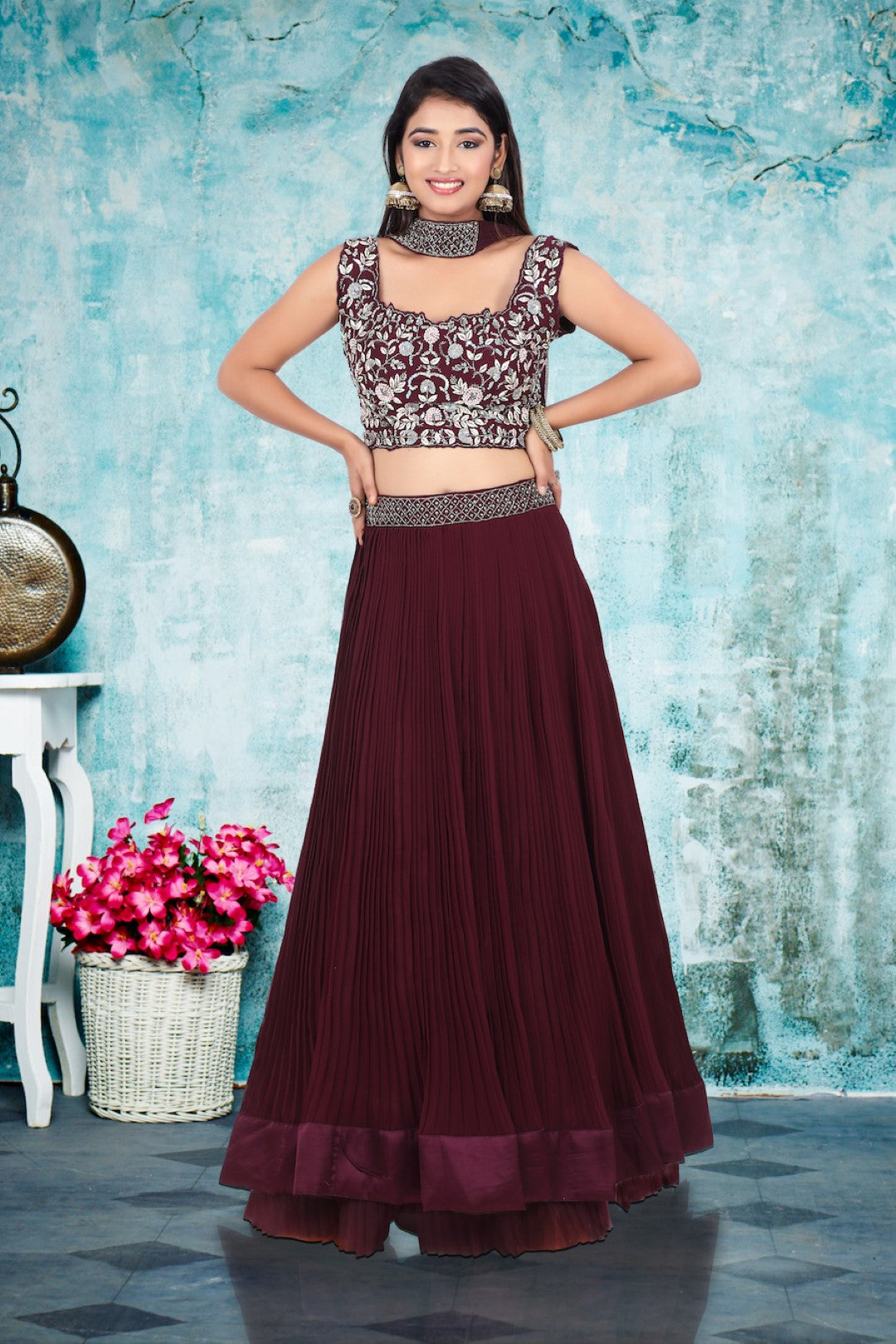 Buy Grey Lehenga Paired with Ruffle Crop Top by TAAVARE at Ogaan Online  Shopping Site