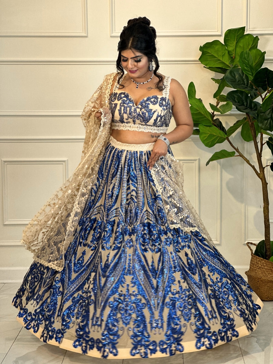 Embossed Blue & Cream Lehenga Choli For Teen Girls, INDIAN DRESS #18295 |  Buy Lehenga Choli For Kids Online