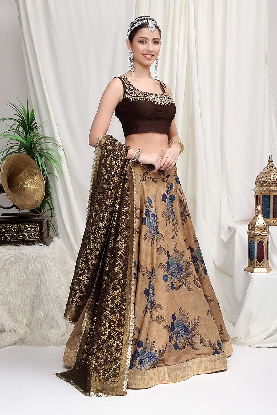 Buy Dark Beige Silk Lehenga Saree With Lycra Blouse Online - LLCV00530B |  Andaaz Fashion