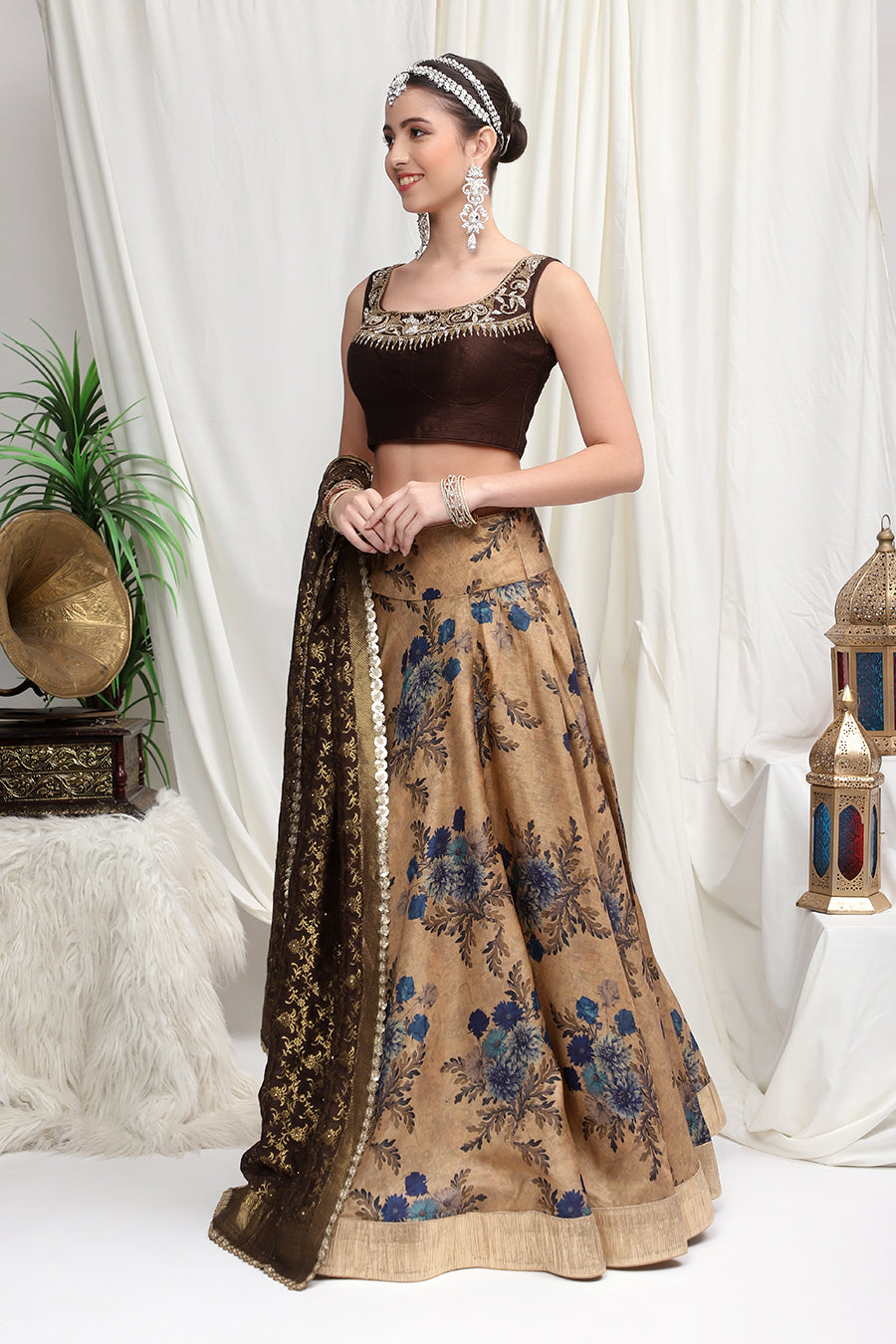 Dark-Brown Sequin Lehenga – Tirumala Designers