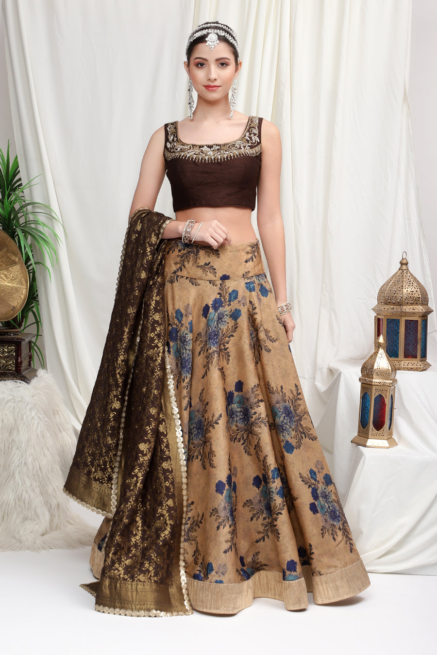 Buy Golden Lehenga Set with Red Blouse by ITRH at Ogaan Online Shopping Site