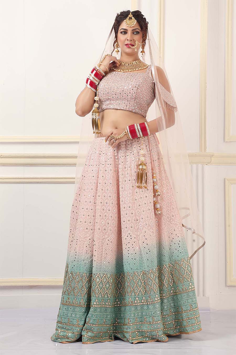 Buy Women Rani Pink Lehenga And Embellished Blouse Set With Dupatta And  Jacket - Ready To Wear Lehengas - Indya