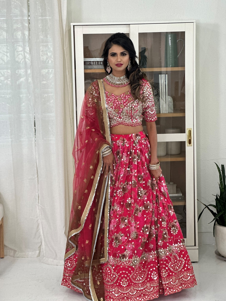 Buy Pink Blouse Net Embroidery Floral Zuhr Bloom Bridal Lehenga Set For  Women by Ridhi Mehra Online at Aza Fashions.