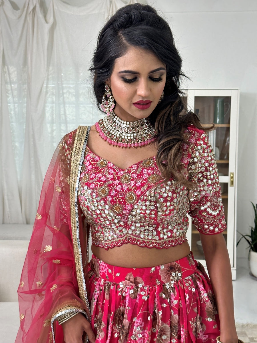 Light Pink Patch Work Lehenga in Net with Bead and Sequin Work Blouse