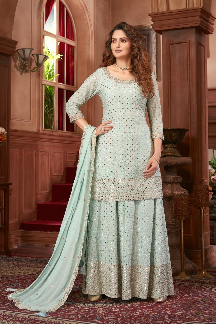 Light Blue Gharara Suit Roop Sari Palace