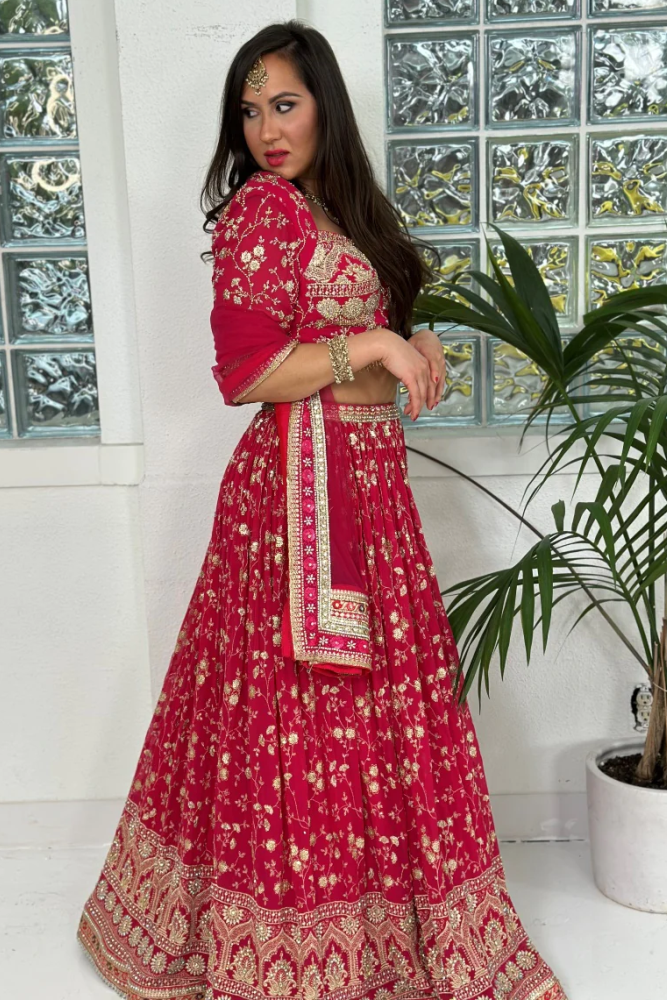 Embroidered Hot Pink Designer Bridal Lehenga On Rent, Size: Free Size at Rs  12000/piece in Ambala