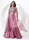 Taffy Pink Color Sequence Crop Top with Skirt and Jacket Style Dupatta.
