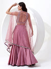 Taffy Pink Color Sequence Crop Top with Skirt and Jacket Style Dupatta.