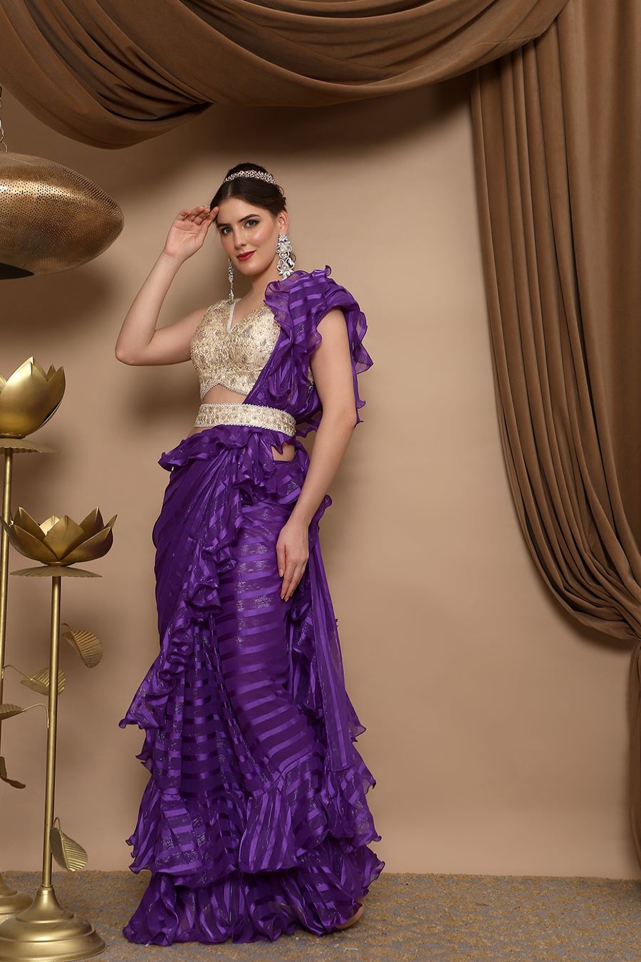  Purple Ruffle Saree, Designer saree, luxury saree, party wear saree, bridal saree, embroidered saree, silk saree, wedding saree, trendy saree, elegant saree, traditional saree, saree online, designer saree collection, fashion saree, festive saree, saree shopping, designer saree online, handcrafted saree, saree for women, saree with blouse, exclusive saree.